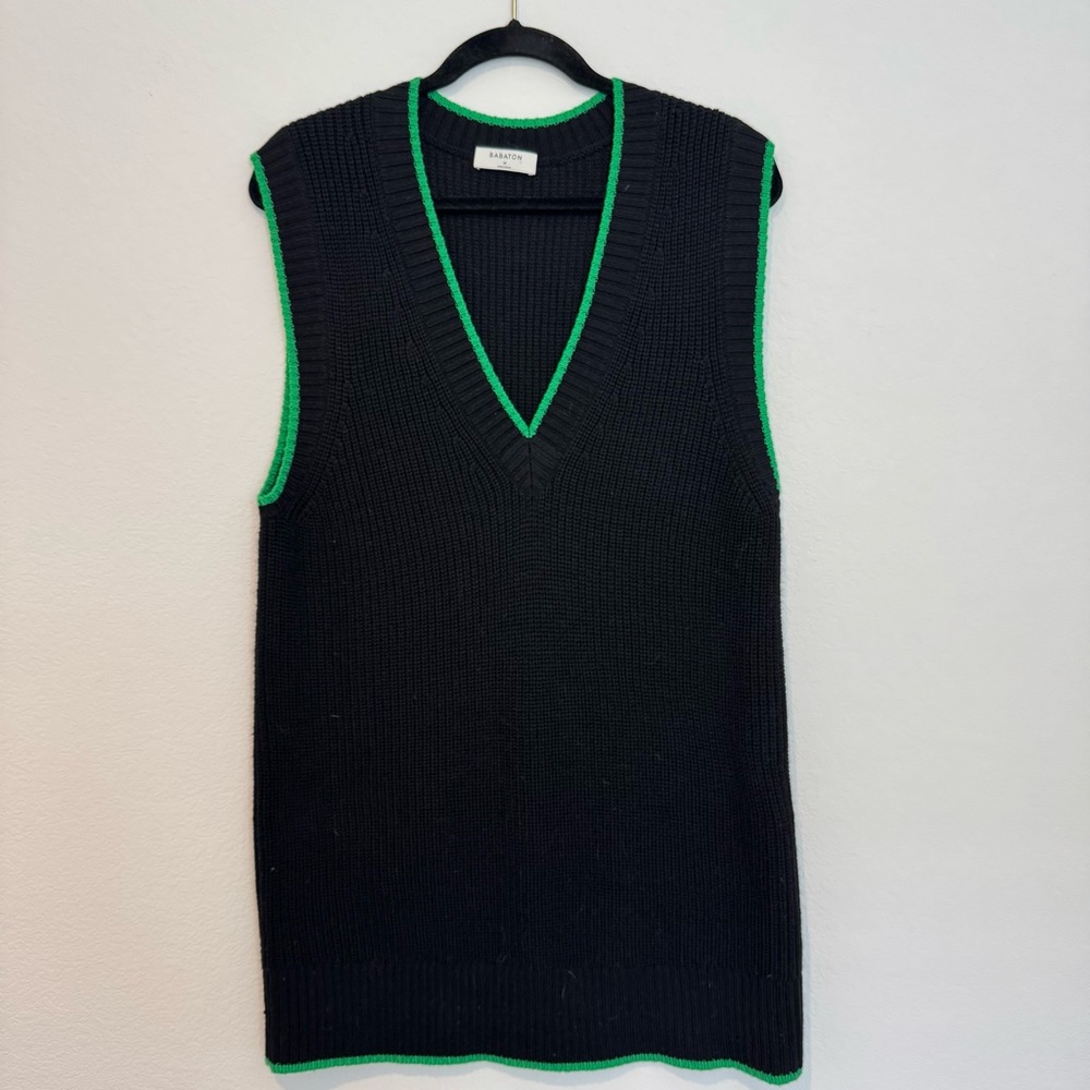 Aritzia Babaton Merino Wool Black and Green Trim Vest Tunic Top